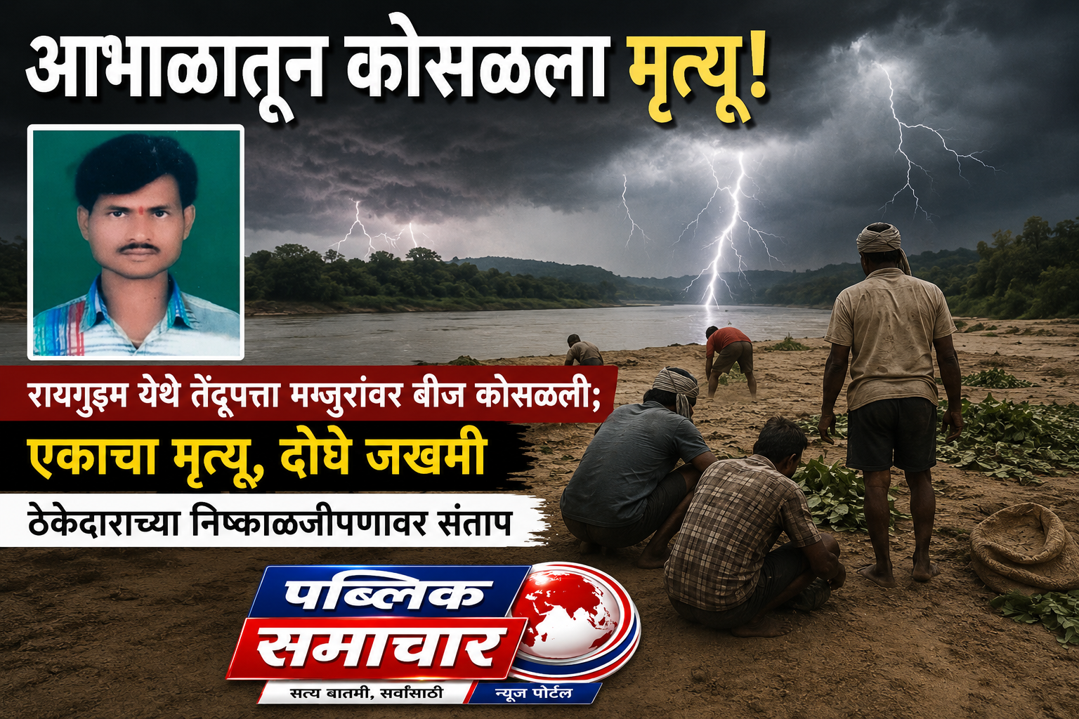 आभाळातून कोसळला मृत्यू : रायगुडम येथे वीज कोसळून एक मजूर ठार, दोघे जखमी
