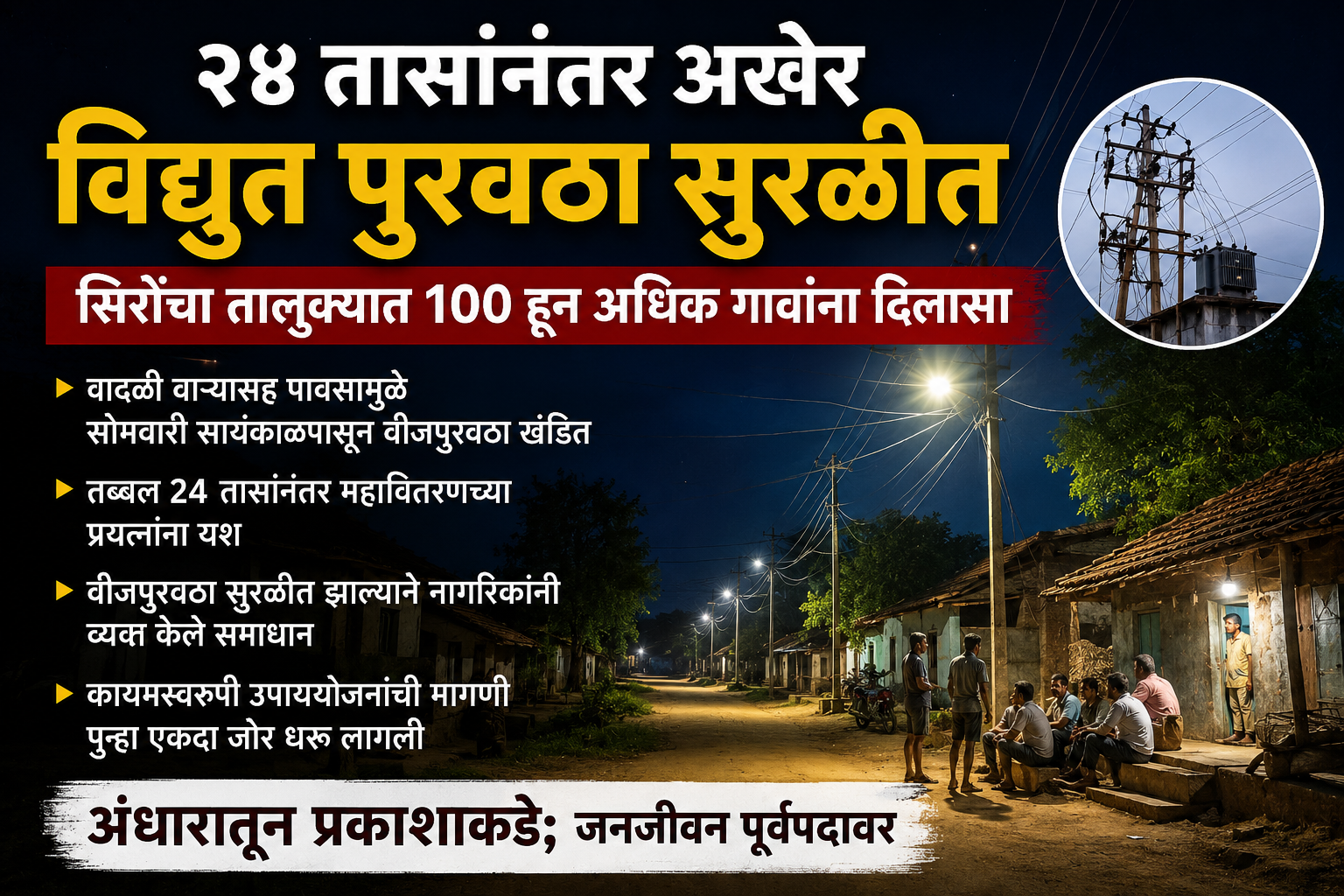 २४ तासांनंतर अखेर सिरोंचा तालुक्यात विद्युत पुरवठा सुरळीत; नागरिकांना दिलासा