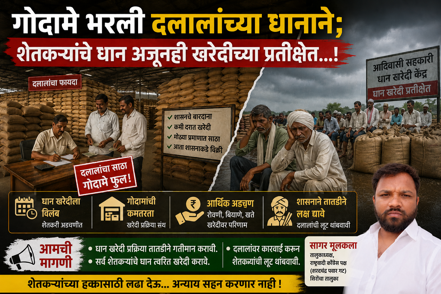 गोदामे भरली दलालांच्या धानाने; शेतकऱ्यांचे धान अजूनही खरेदीच्या प्रतीक्षेत...!