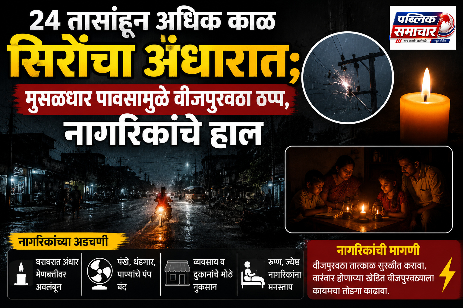 24 तासांहून अधिक काळ सिरोंचा अंधारात; मुसळधार पावसामुळे वीजपुरवठा ठप्प, नागरिकांचे हाल