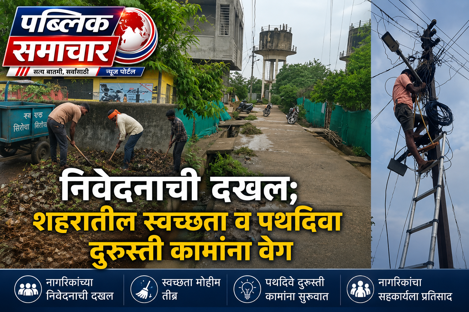 निवेदनाची दखल; शहरातील स्वच्छता व पथदिवा दुरुस्ती कामांना वेग
